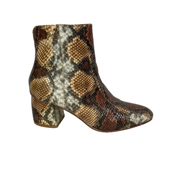 Chinese Laundry Boots Womens Sz 7.5 Brown Snake Print Vegan Block‎ Heel Ankle - Picture 2 of 9